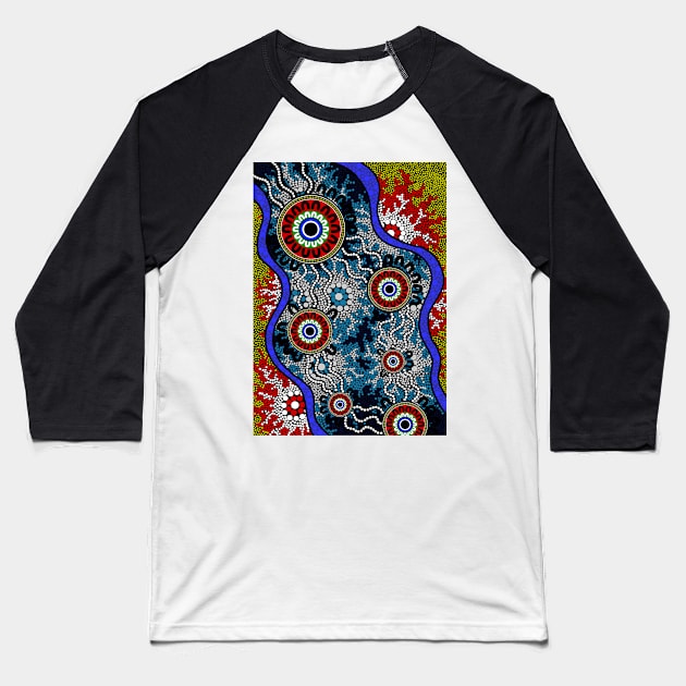 Aboriginal Art - Camping Baseball T-Shirt by hogartharts